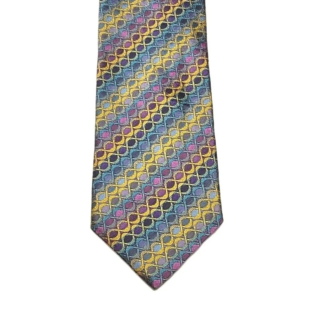 Missoni Cravatte Tie Men's Necktie 100% Silk Blue Purple Geometric Italy